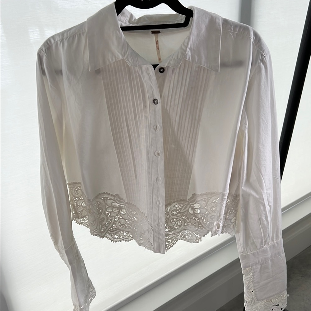 Free People Cream Long Sleeve Crop Blouse - Picture 5 of 9